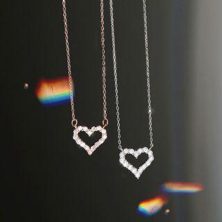 Heart Rhinestone Pendant Sterling Silver Necklace
