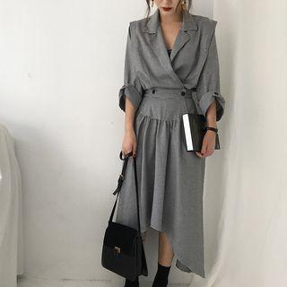 3/4-sleeve Tie Waist Midi Coat Dress As Shown In Figure - One Size