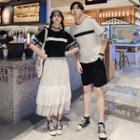 Couple Matching Short-sleeve Lettering T-shirt / A-line Midi Mesh Skirt / Shorts