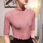 Glitter Mock-neck Short-sleeve Top