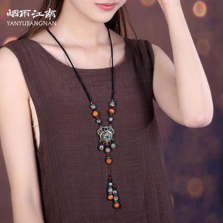 Beaded Necklace Blue & Brown - One Size
