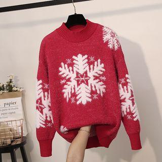 Mock Neck Snowflake Print Sweater