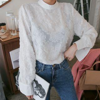 High-neck Flower Sheer Blouse