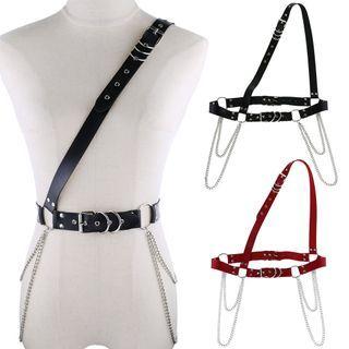 Chain Faux Leather Harness Belt