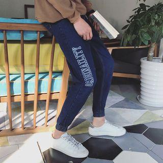 Embroidered Letter Jeans