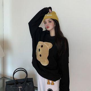 Cartoon Bear Applique Round Neck Pullover / Hooded Sweatshirt