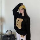 Cartoon Bear Applique Round Neck Pullover / Hooded Sweatshirt