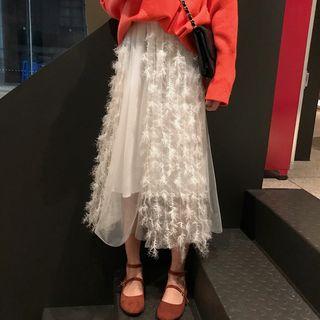 High-waist Plain Fringed Long Skirt As Shown In Figure - One Size
