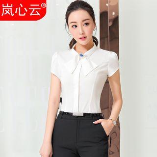 Set: Bow-detail Short-sleeve Shirt + Dress Pants / Skirt