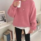 Plain Long-sleeve Sweater Rubber Pink - One Size