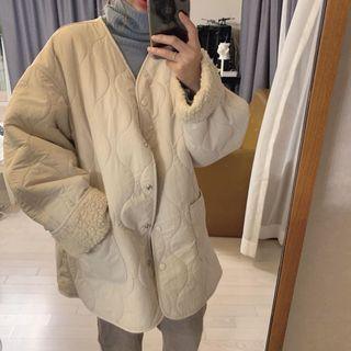 Quilted Buttoned Jacket Off-white - One Size