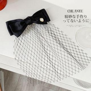 Mesh Bow Hair Clip 01 - Black - One Size