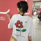 Flower Printed Elbow-sleeve T-shirt