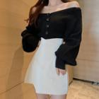 Asymmetrical Mini A-line Skirt / Lantern-sleeve Sweater