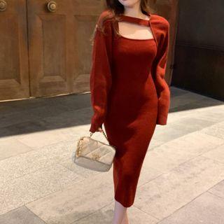 Spaghetti Strap Knit Midi Dress / Shrug