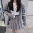 Cardigan / Long-sleeve T-shirt / Mini A-line Pleated Skirt