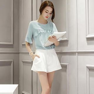 Set: Short-sleeve Ruffled Top + Shorts