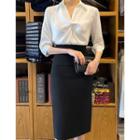 Elbow-sleeve Knotted Satin Shirt