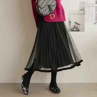 Mesh-layered Pleated Skirt