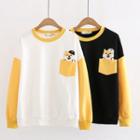 Dog Embroidered Two-tone Pullover