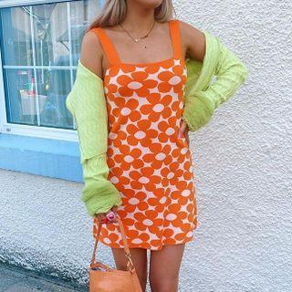 Sleeveless Floral Print Knitted Mini Dress