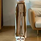 Letter Embroidered Color Block Wide Leg Pants
