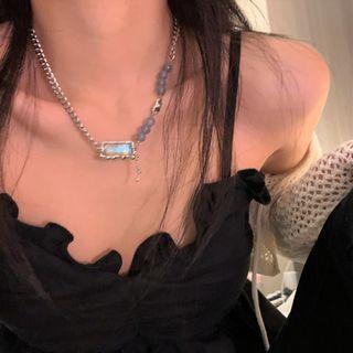 Gemstone Necklace 1pc - Silver & Gray - One Size