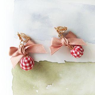 Plaid Ball Bow Dangle Earring