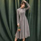 Cutout Long-sleeve Midi A-line Dress
