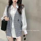 Bubble-sleeve Loose Shirt / Double-breasted Checker Vest