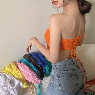 Off-shoulder Plain Knit Tube Top