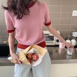 Color-block Trim Short-sleeve Top