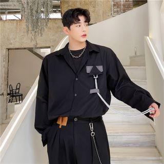 Long-sleeve Contrast Pocket Drawstring Shirt