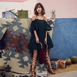 Elbow-sleeve Cold-shoulder Sundress