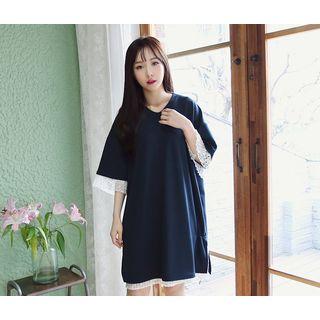 V-neck Lace-trim Shift Dress