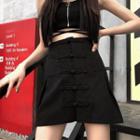 Chinese Style Knot Button Slit A-line Skirt