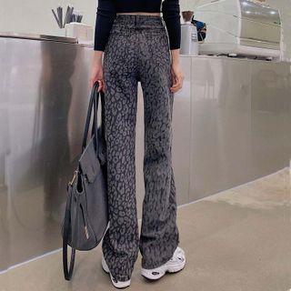 Leopard High-waist Straight-cut Jeans