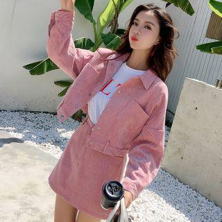 Set: Cropped Corduroy Shirt Jacket + Mini A-line Skirt