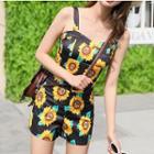Set: Floral Print Sleeveless Top + High Waist Shorts