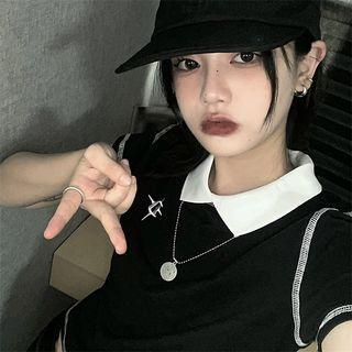 Short-sleeve Contrast Collar Cropped T-shirt