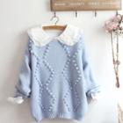 Pom Pom Accent Sweater / Lace Collar Blouse / Set