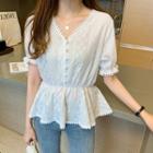 Short-sleeve Eyelet Lace Buttoned Blouse