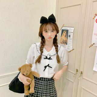 Short-sleeve Ribbon Shirt White - One Size