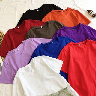 V Neck Plain Short Sleeve T-shirt