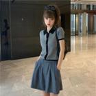 Collared Short-sleeve Cardigan / High-waist Shorts