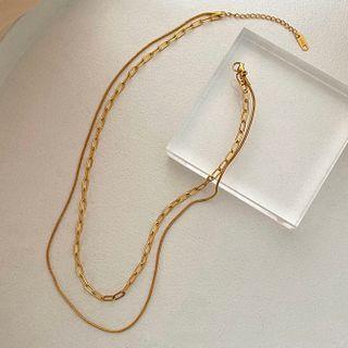 Layered Chain Necklace E29 - Gold - One Size