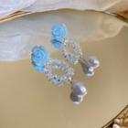 Flower Acrylic Faux Pearl Dangle Earring 1 Pair - Light Blue & White - One Size