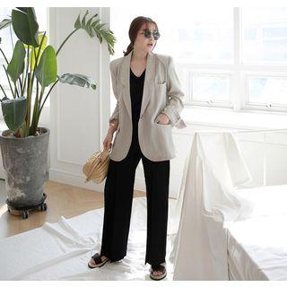 Padded-shoulder One-button Stripe Blazer
