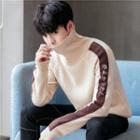 Lettering Trim Turtleneck Sweater