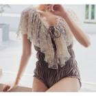 Lace Caplet Shirred Swimsuit